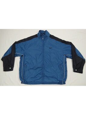 Vintage 90s Nike Gray Tag Swoosh Sewn Logo Blue Mens Full Zip Coat Jacket XL